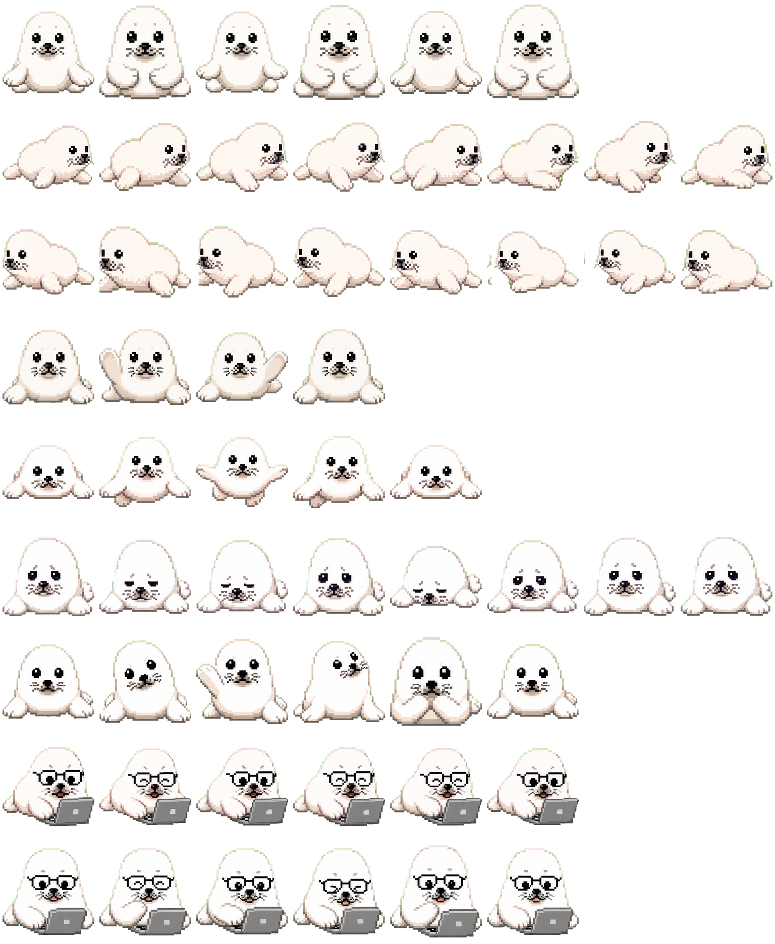 Pixel Harp Seal Pup Work animated desktop pet preview for Codex Pet
